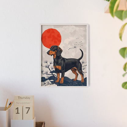 Japanese Ukiyo-e Style Dachshund Poster - Elegant Wiener Dog Wall Art