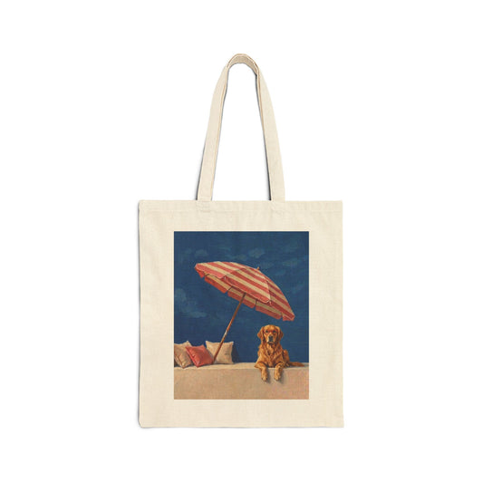 Golden Retriever Beach Day Vintage Art Tote Bag | Cute Golden Summer Bag