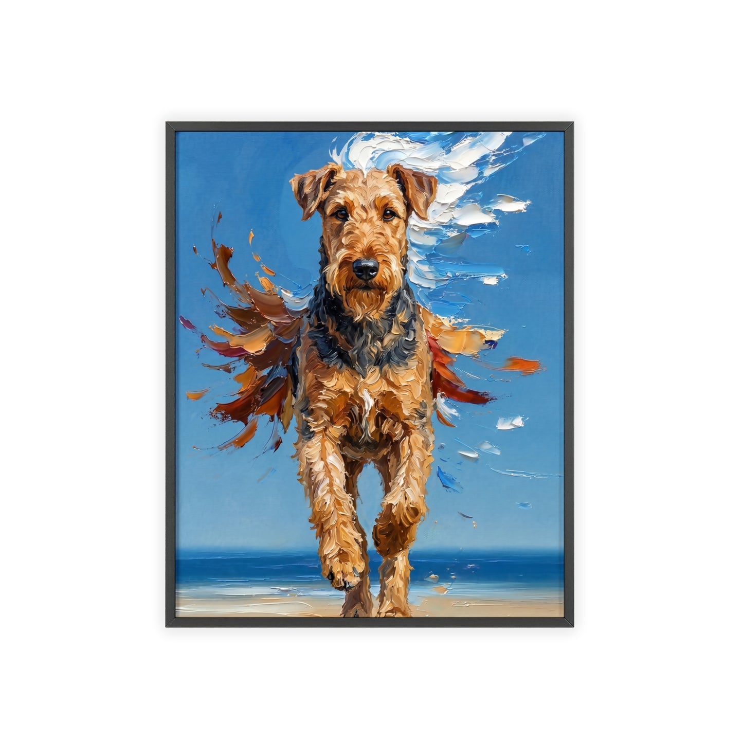 Airedale Terrier Beach Day Poster - Dynamic Dog Oil Painting Art