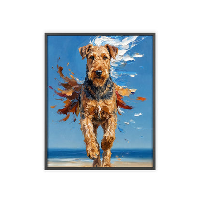 Airedale Terrier Beach Day Poster - Dynamic Dog Oil Painting Art