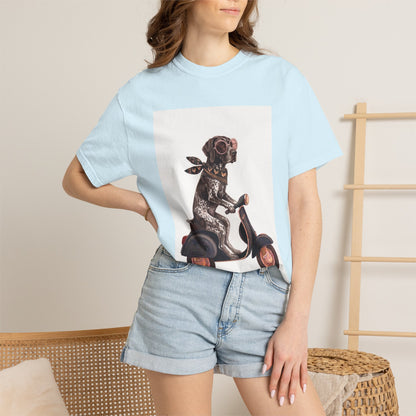 German Shorthaired Pointer Scooter Graphic T-Shirt | Vintage GSP Riding Tee