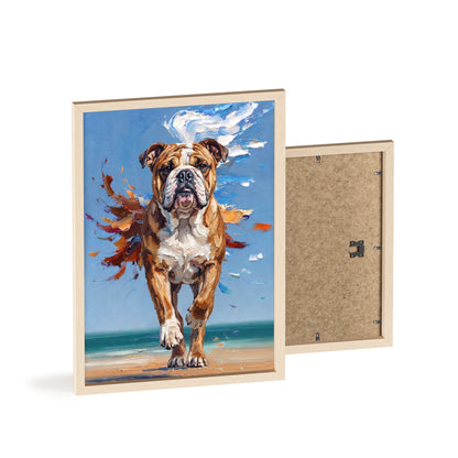 Dynamic English Bulldog Beach Impasto Painting Framed Poster