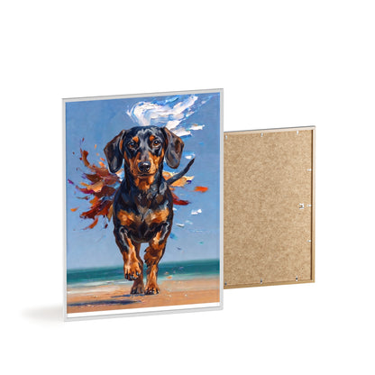Impressive Running Dachshund Oil Painting Poster - Energetic Wiener Dog Wall Art
