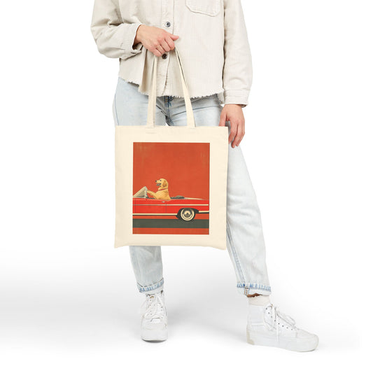 Golden Retriever Driving Vintage Convertible Tote Bag - Funny Dog Gift