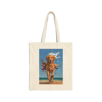 Golden Retriever Beach Tote Bag - Dynamic Dog Oil Painting Canvas Handbag