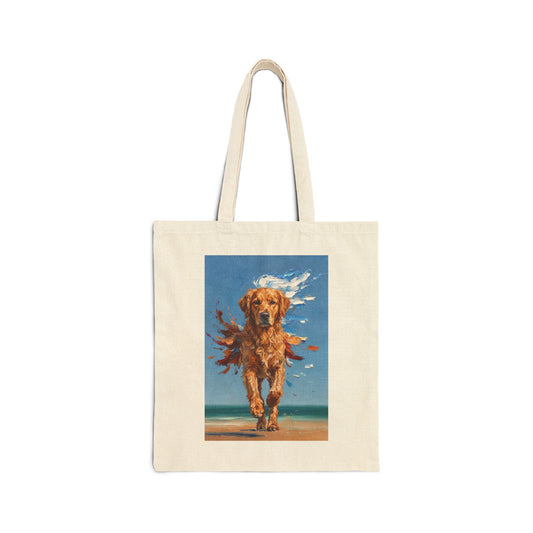 Golden Retriever Beach Tote Bag - Dynamic Dog Oil Painting Canvas Handbag