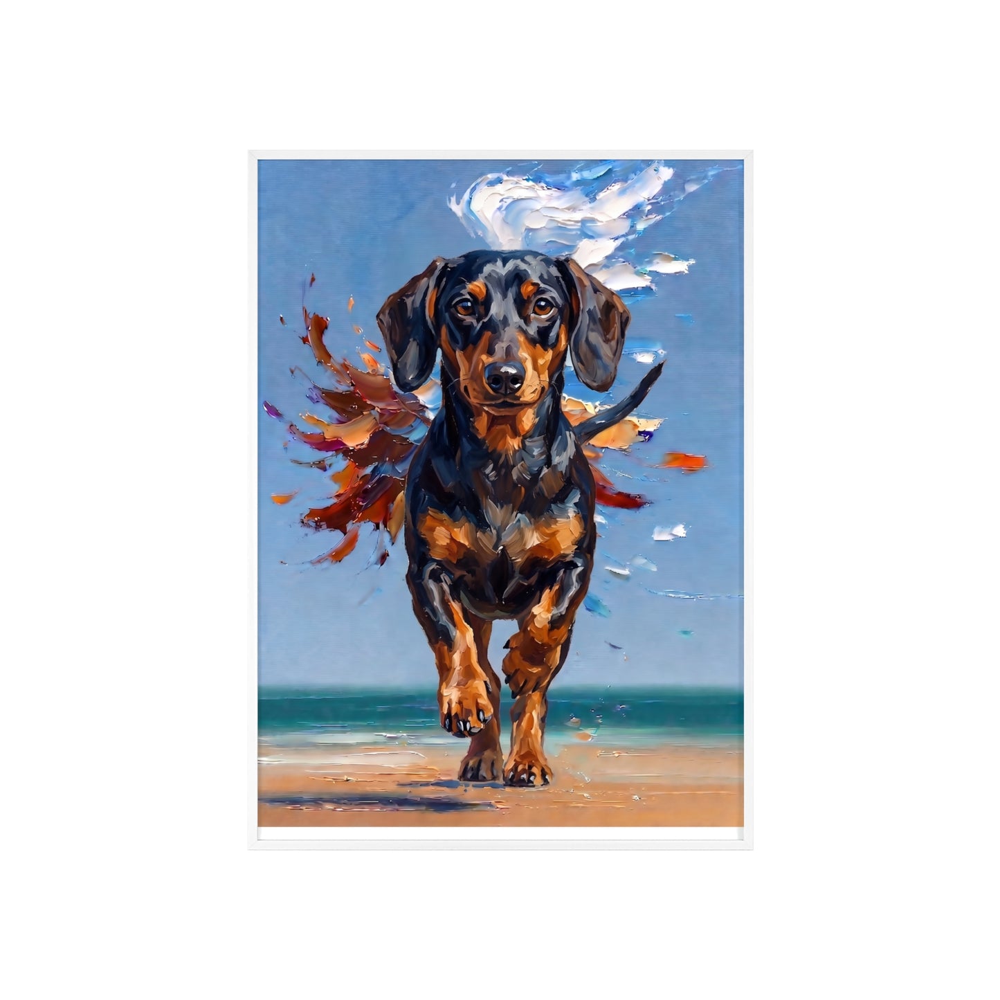 Impressive Running Dachshund Oil Painting Poster - Energetic Wiener Dog Wall Art