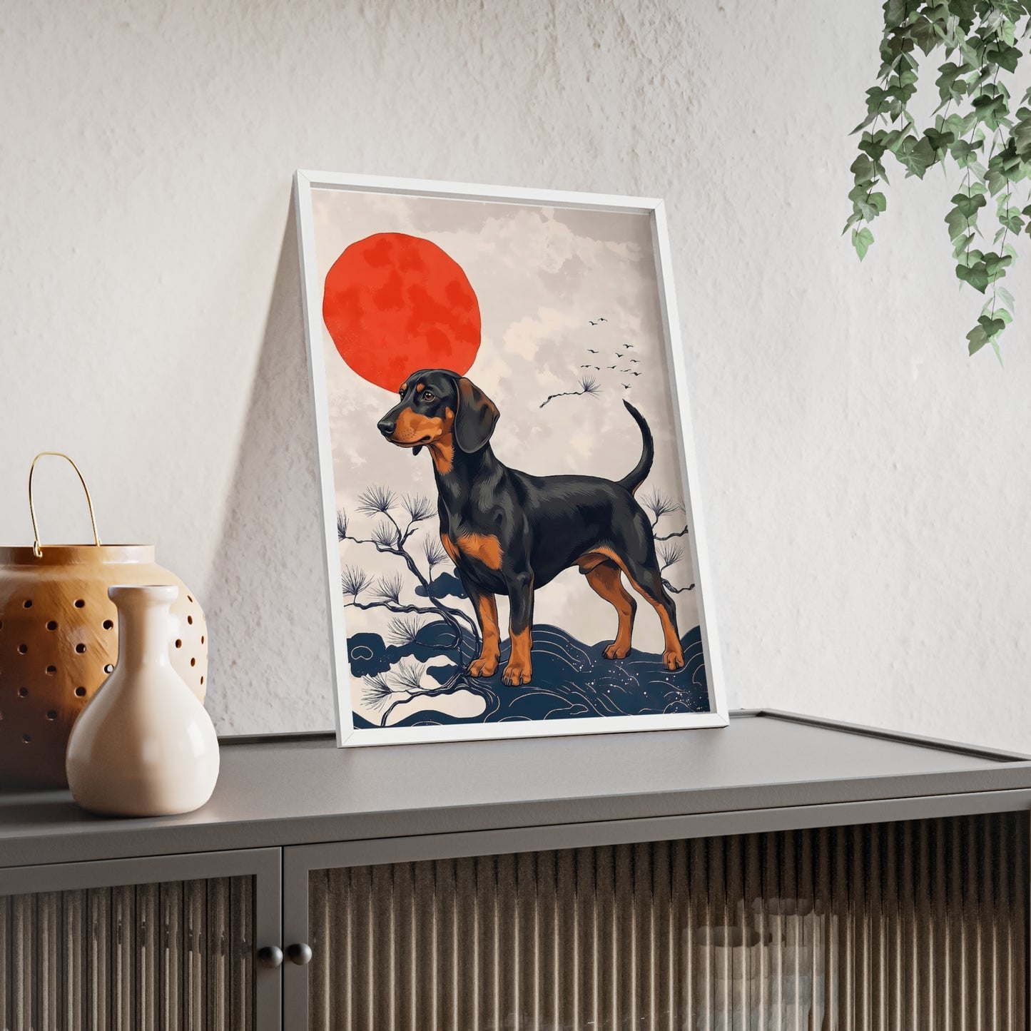 Japanese Ukiyo-e Style Dachshund Poster - Elegant Wiener Dog Wall Art
