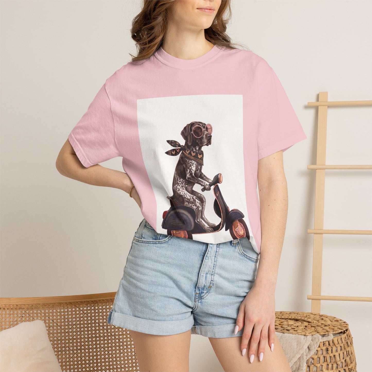 German Shorthaired Pointer Scooter Graphic T-Shirt | Vintage GSP Riding Tee