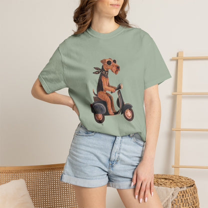Scooter Airedale Terrier Graphic T-Shirt — Cute Riding Puppy Tee