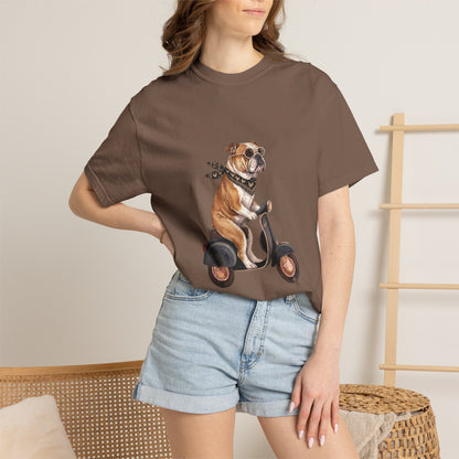 Funny English Bulldog Riding Vintage Scooter T-Shirt - Retro Dog Graphic Tee