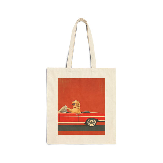 Golden Retriever Driving Vintage Convertible Tote Bag - Funny Dog Gift