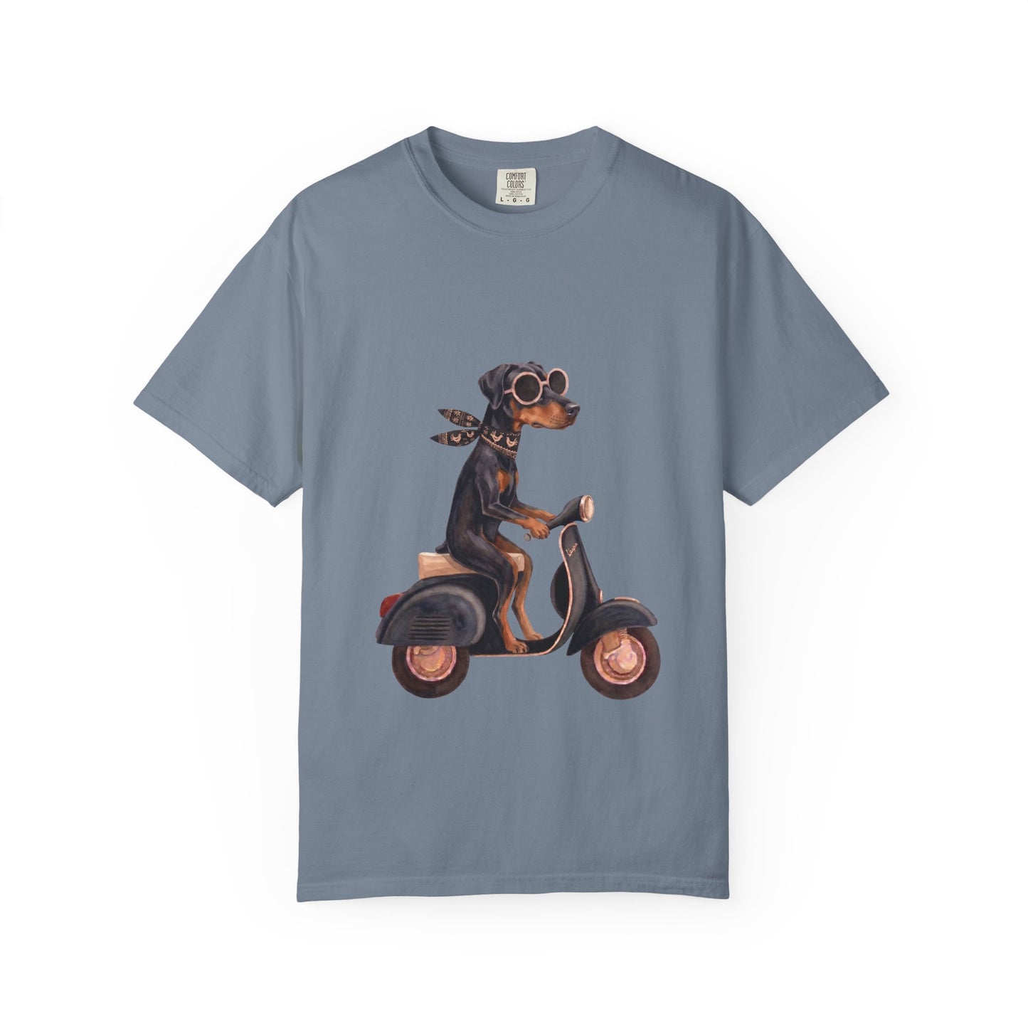 Doberman Pinscher Riding Retro Scooter Watercolor T-Shirt
