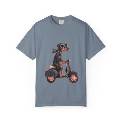 Doberman Pinscher Riding Retro Scooter Watercolor T-Shirt