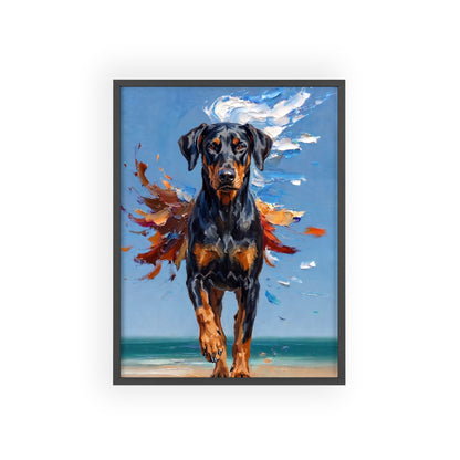 Doberman Beach Day Poster - Dynamic Dog Oil Painting Art