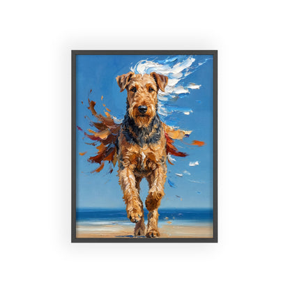Airedale Terrier Beach Day Poster - Dynamic Dog Oil Painting Art
