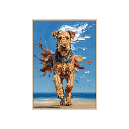 Airedale Terrier Beach Day Poster - Dynamic Dog Oil Painting Art
