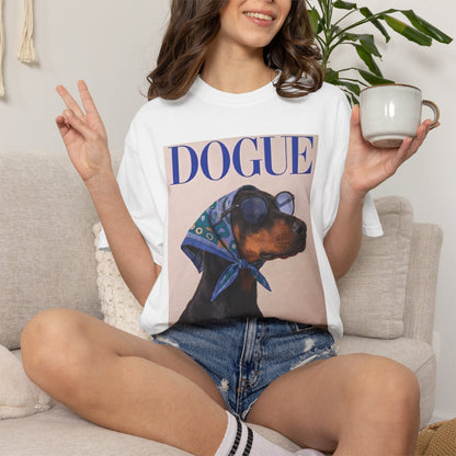 Doberman DOGUE Magazine Graphic T-Shirt - Funny Dog Tee