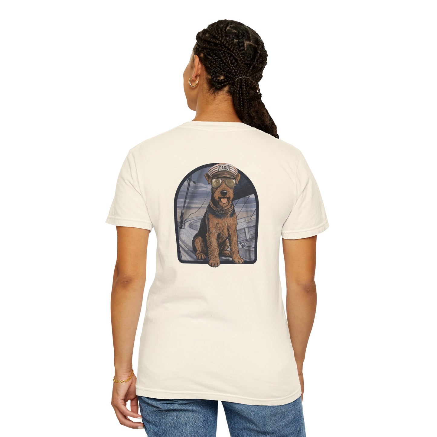 Cool Airedale Terrier Sailor Captain T-Shirt - Double-Sided Dog Tee