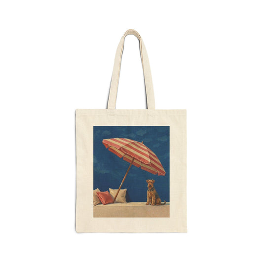 Airedale Terrier Beach Day Vintage Art Tote Bag - Eco-Friendly Canvas Dog Lover Purse