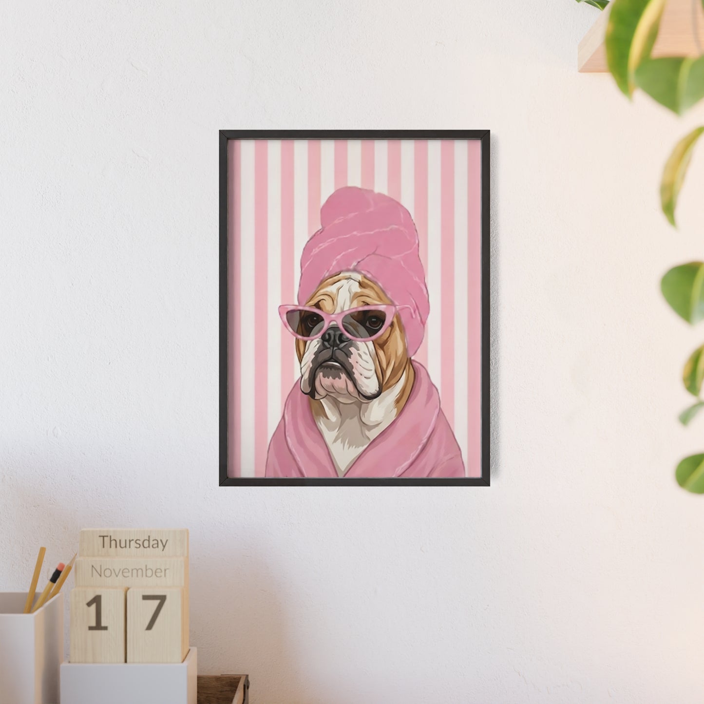Funny English Bulldog Spa Day Framed Poster - Cute Bathroom Dog Wall Art
