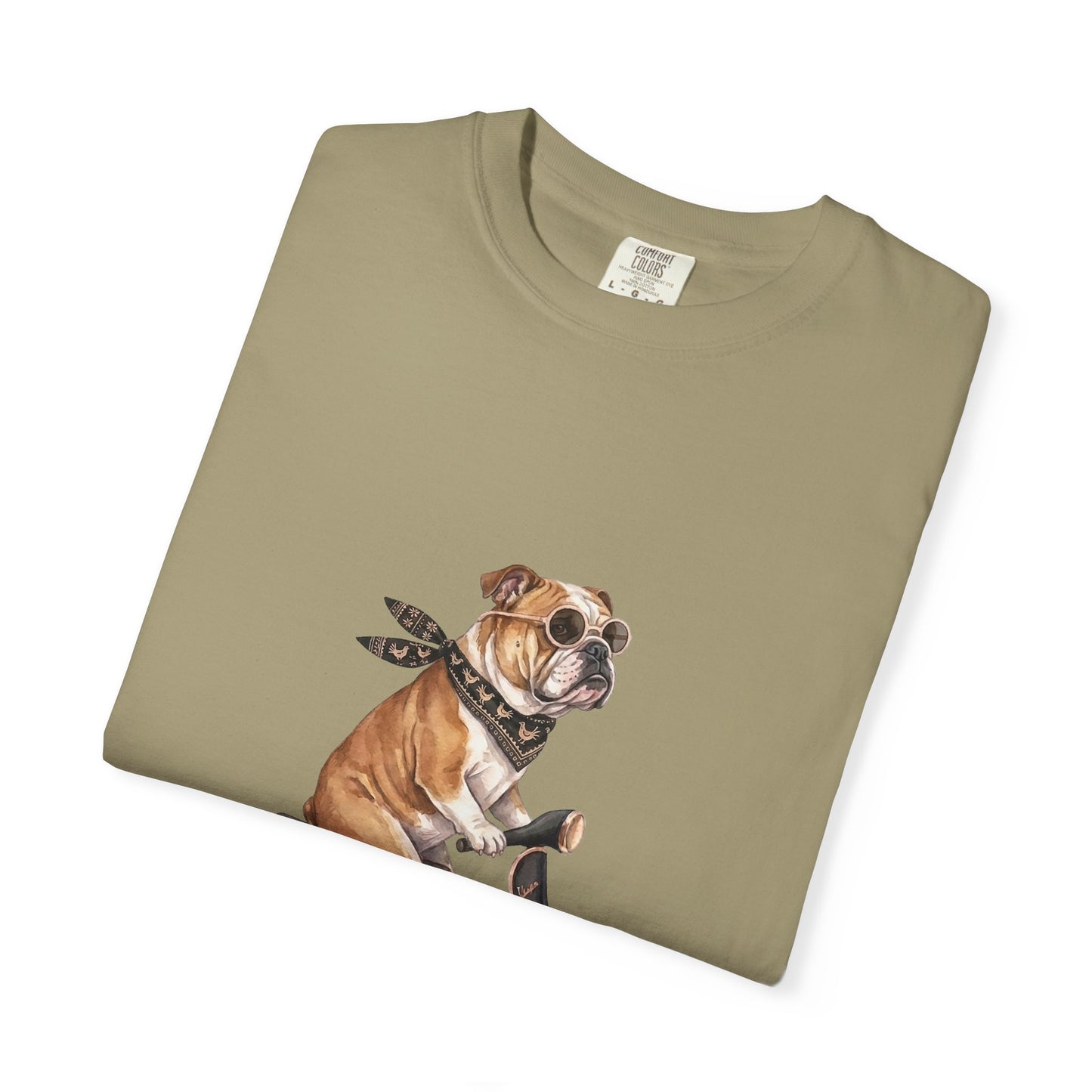 Funny English Bulldog Riding Vintage Scooter T-Shirt - Retro Dog Graphic Tee