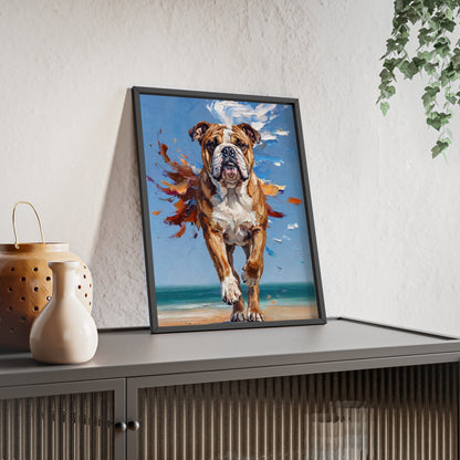 Dynamic English Bulldog Beach Impasto Painting Framed Poster
