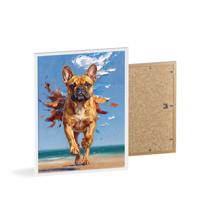 French Bulldog Beach Day Poster - Dynamic Dog Oil Painting Art
