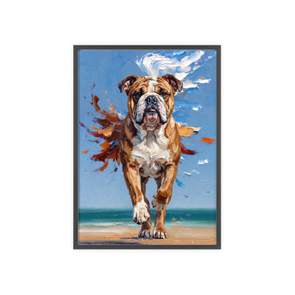 Dynamic English Bulldog Beach Impasto Painting Framed Poster