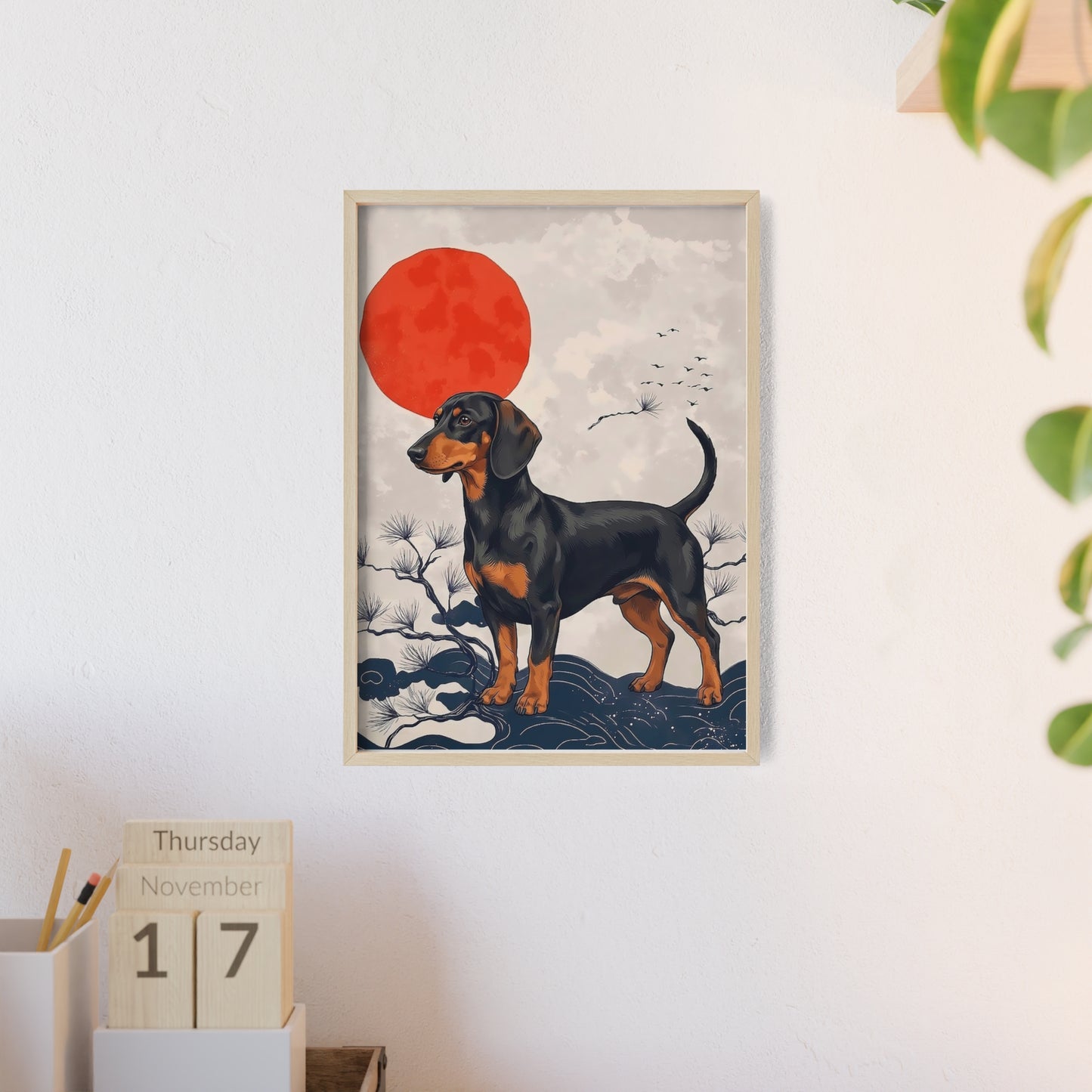 Japanese Ukiyo-e Style Dachshund Poster - Elegant Wiener Dog Wall Art