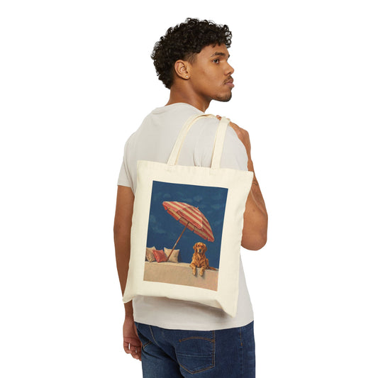 Golden Retriever Beach Day Vintage Art Tote Bag | Cute Golden Summer Bag