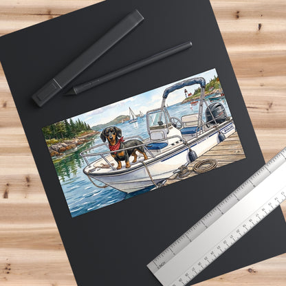 Watercolor Dachshund on Boat Bumper Sticker - Panoramic Wiener Dog Vinyl Decal