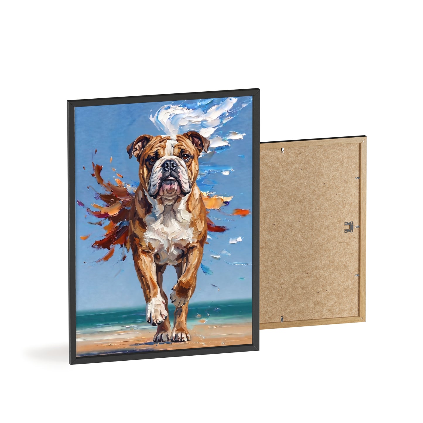 Dynamic English Bulldog Beach Impasto Painting Framed Poster
