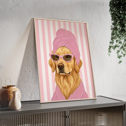 Golden Retriever Bathroom Poster - Funny Dog Spa Art