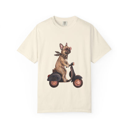 French Bulldog Riding Vintage Scooter T-Shirt - Cool Frenchie Graphic Tee