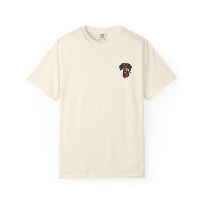 Minimalist Embroidered Dachshund Pocket-Style T-Shirt - Cute Wiener Dog Minimal Tee