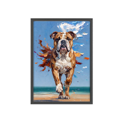 Dynamic English Bulldog Beach Impasto Painting Framed Poster