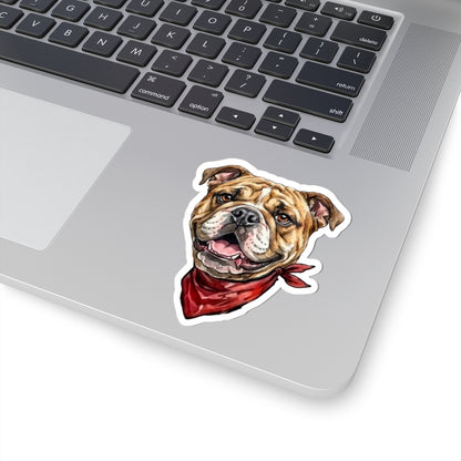 Cute English Bulldog with Red Bandana Vinyl Sticker - Waterproof Dog Decal