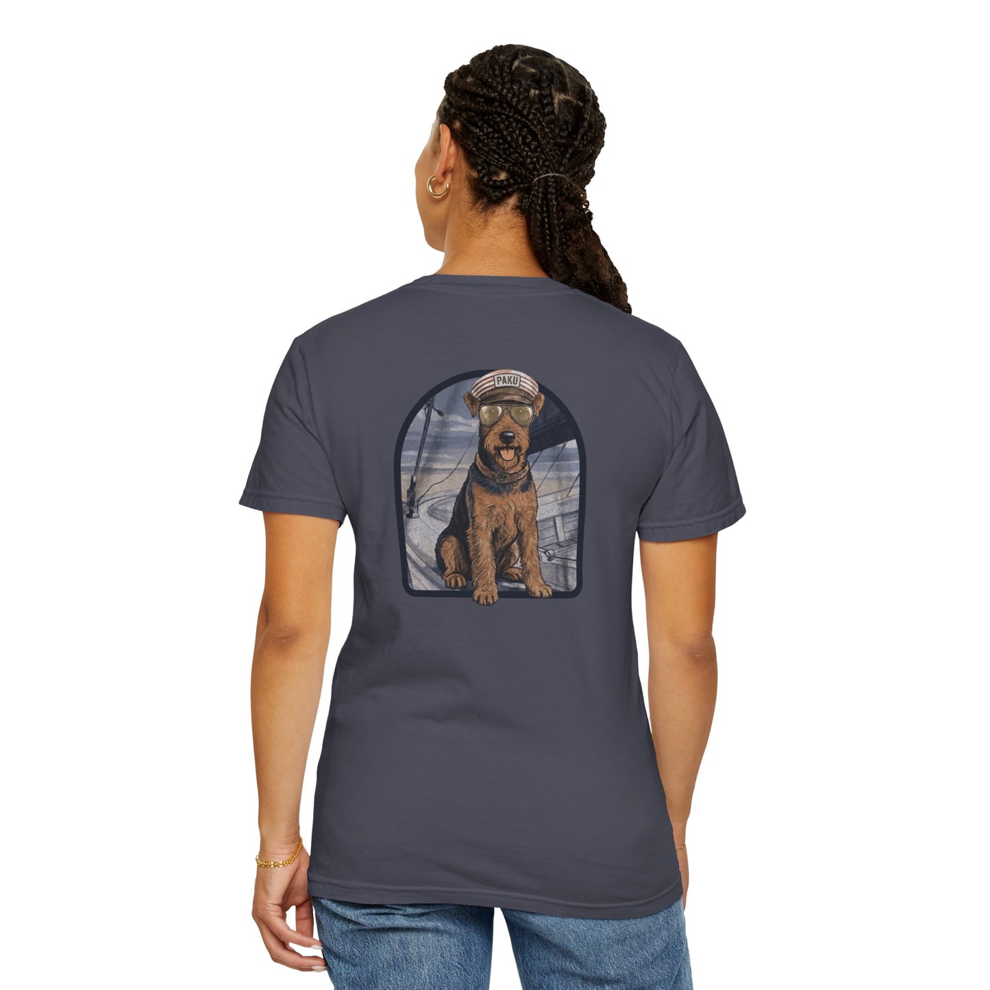 Cool Airedale Terrier Sailor Captain T-Shirt - Double-Sided Dog Tee