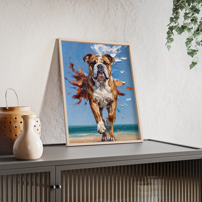 Dynamic English Bulldog Beach Impasto Painting Framed Poster