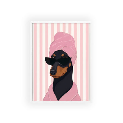 Funny Dachshund Spa Day Framed Poster - Cute Wiener Dog Bathroom Wall Art