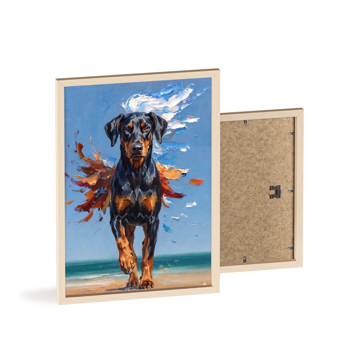 Doberman Beach Day Poster - Dynamic Dog Oil Painting Art