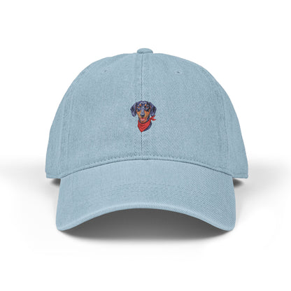 Cute Dachshund Embroidered Washed Denim Hat - Wiener Dog Dad Cap