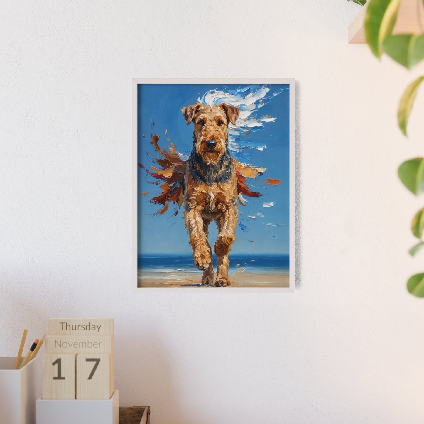 Airedale Terrier Beach Day Poster - Dynamic Dog Oil Painting Art
