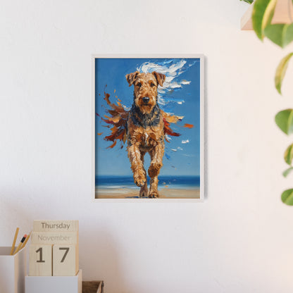 Airedale Terrier Beach Day Poster - Dynamic Dog Oil Painting Art