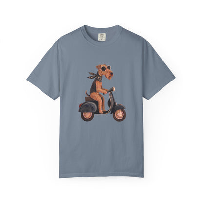 Scooter Airedale Terrier Graphic T-Shirt — Cute Riding Puppy Tee