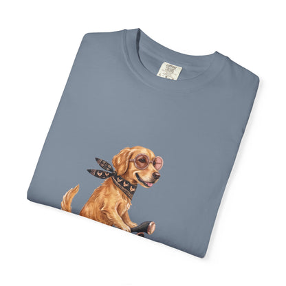Golden Retriever Riding Vintage Scooter T-Shirt - Cool Dog Lover Tee