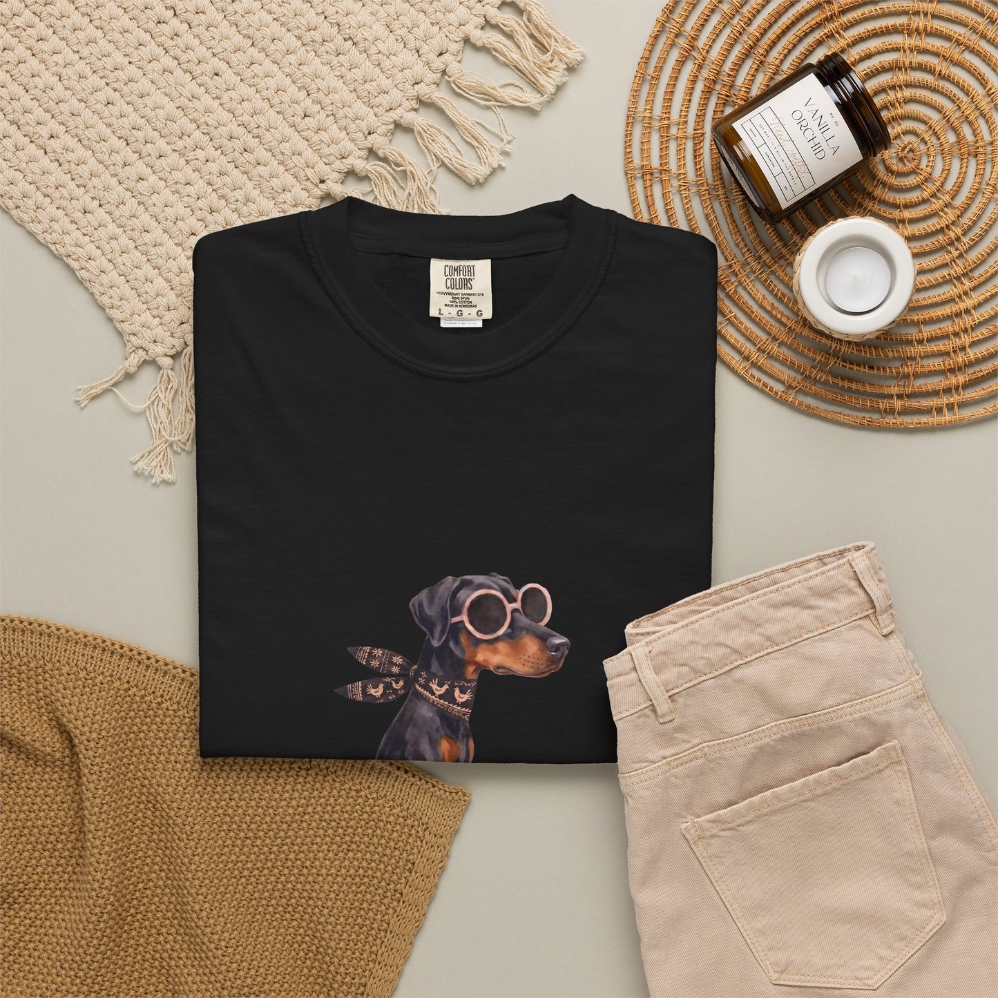 Doberman Pinscher Riding Retro Scooter Watercolor T-Shirt