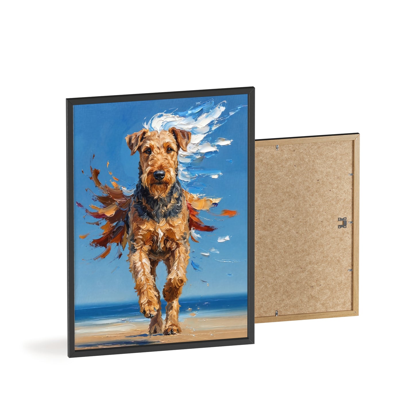 Airedale Terrier Beach Day Poster - Dynamic Dog Oil Painting Art