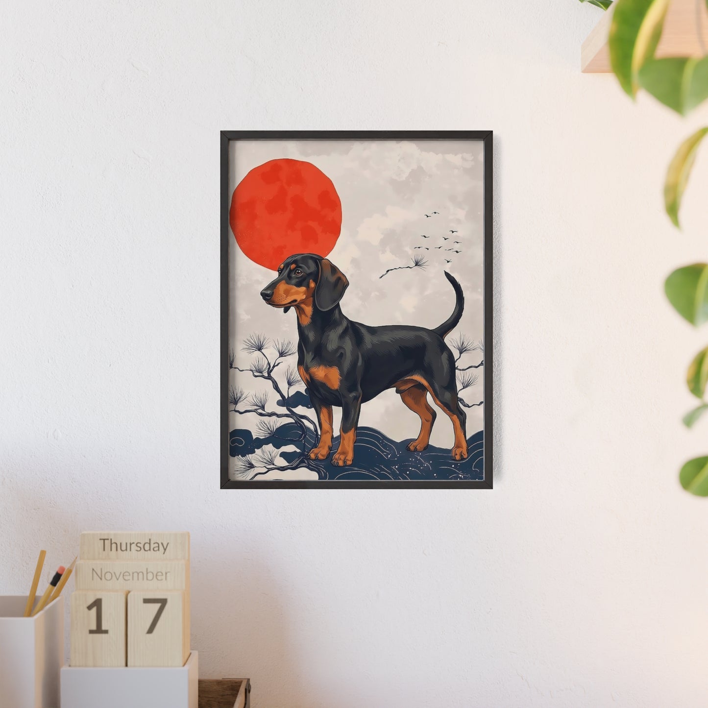 Japanese Ukiyo-e Style Dachshund Poster - Elegant Wiener Dog Wall Art